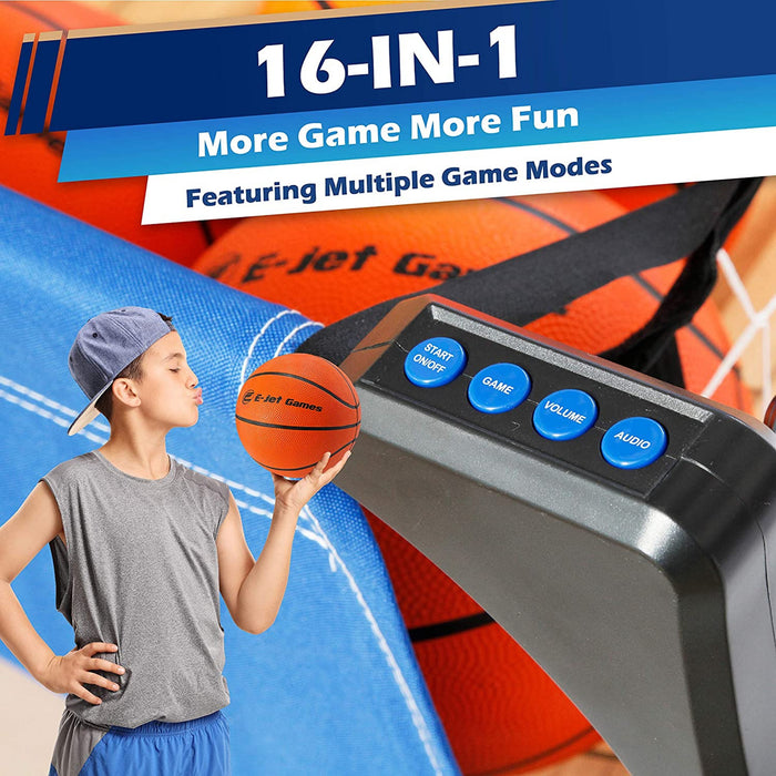 E-Jet Electronic Basketball Arcade Game 16-in-1, Dual Shot Foldable