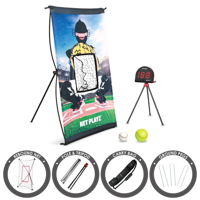 Net Playz Baseball Practice Combo Set - PitchBack Net, Radar & Target