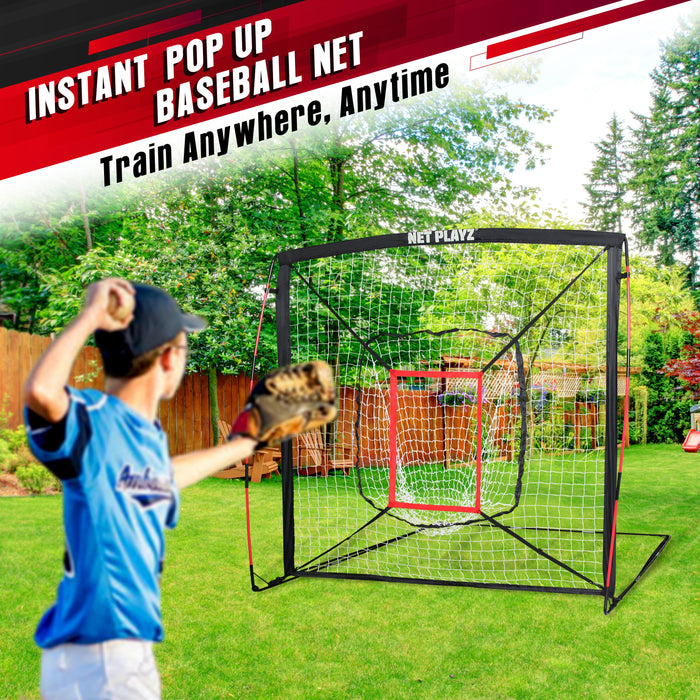 Net Playz Baseball Practice Net, Hitting Pitching Training Aids, 5ft x 5ft Portable